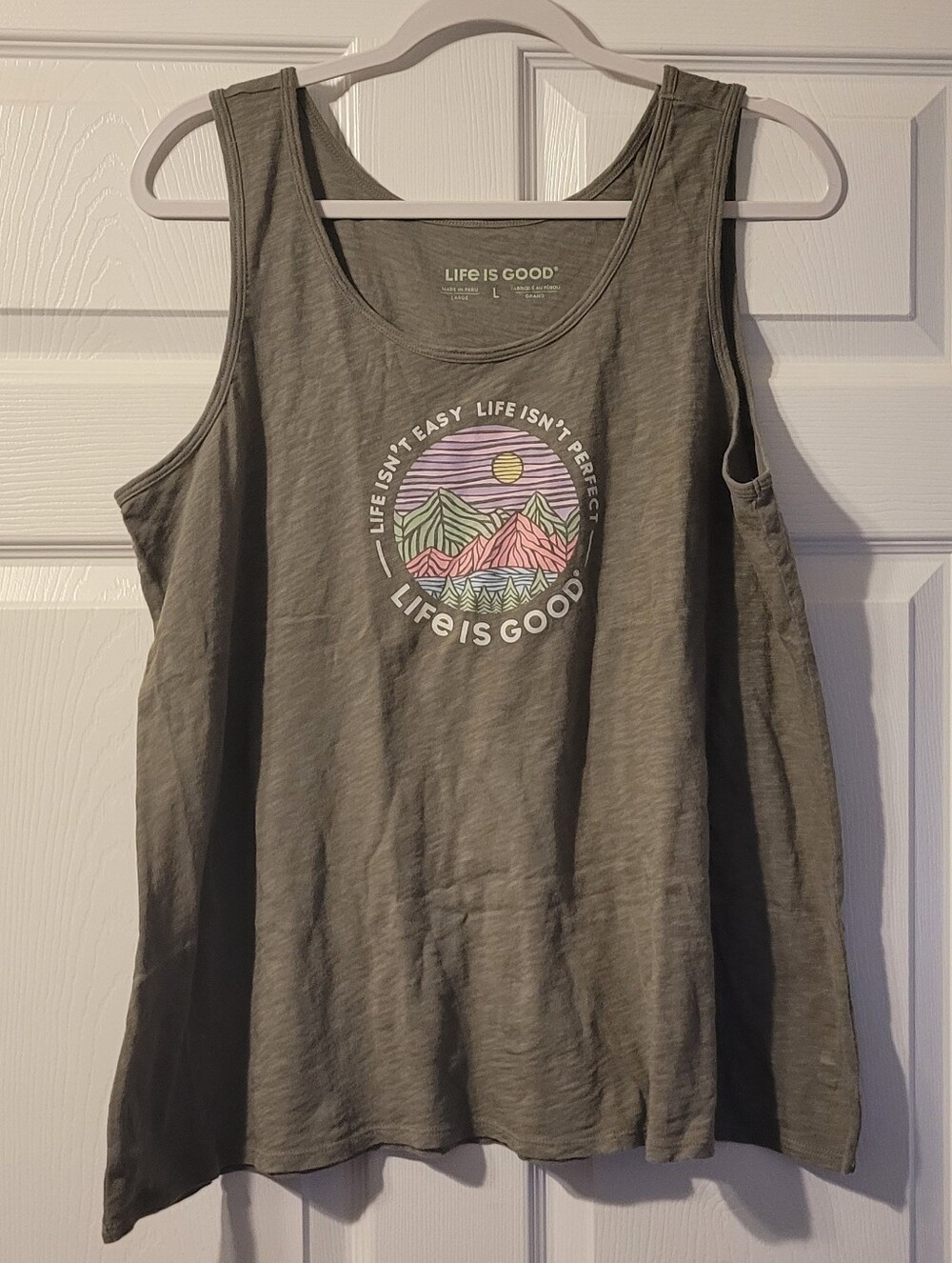 Life Is Good Olive Green Graphic Scoop Neck Tank Top